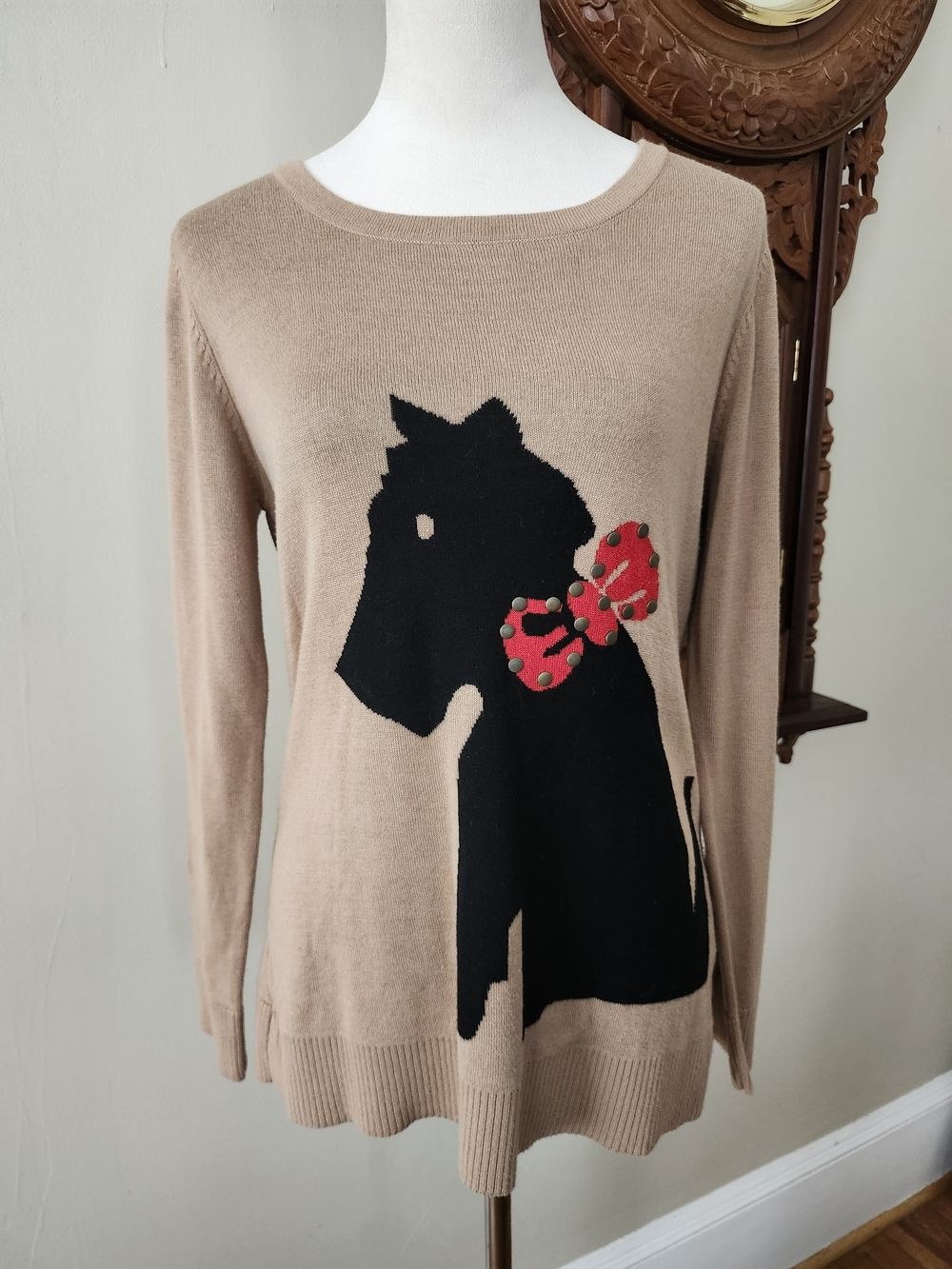 B. Design Scotty Dog Sweater with Red Bow, L